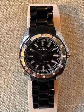 Anne Klein Black Ceramic Crystal Accent Watch
